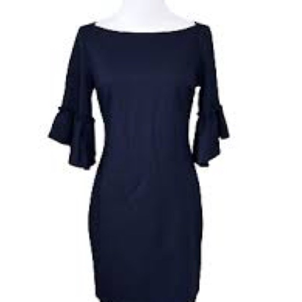 Banana Republic size 0 petite navy blue boatneck ruffle sleeve shift